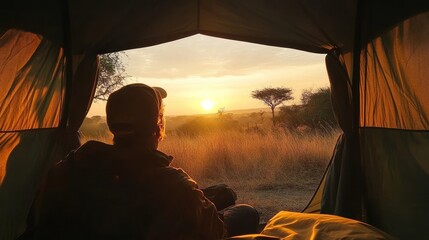 Sunrise view from a safari tent