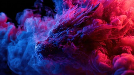 Obraz premium Dragon head formed from colorful smoke
