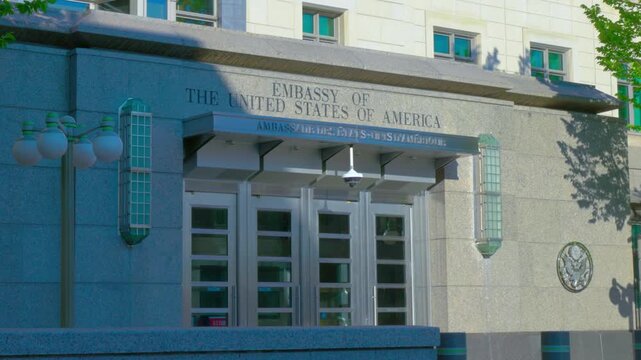 Ottawa, Ontario, Canada. July 04, 2025: Entrance of the United States Embassy on Sussex Drive, Ottawa, Canada.