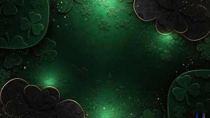 St. Patrick's Day shamrock background with green glow and gold accents