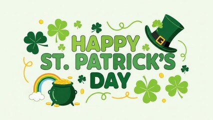 Happy St. Patrick's Day festive illustration with shamrocks