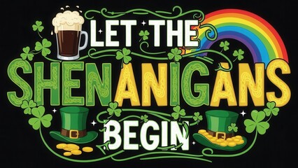 Vibrant St. Patrick's Day sign with shamrocks and rainbow