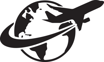 Globe plane icon. Plane travel icon.
