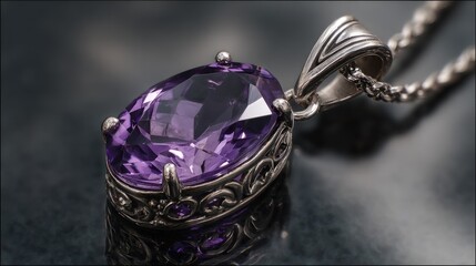 Close up of elegant amethyst pendant