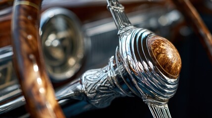 Close up of a classic cars steering wheel