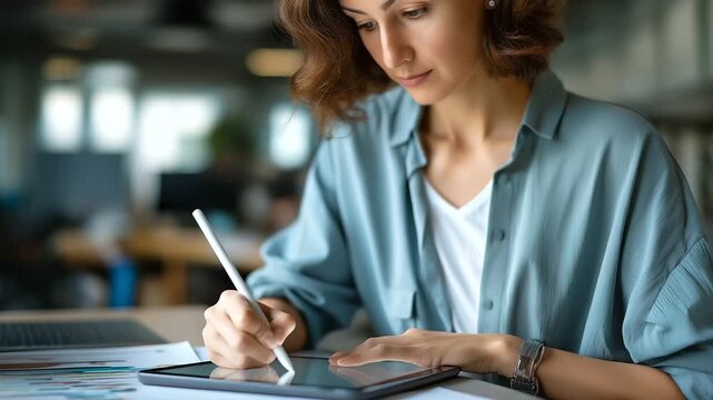 Creative professional using stylus on convertible device faceless mixed ethnicity worker soft workspace touchscreen design creation digital art production tablet work scene