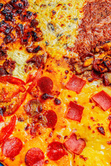 Close-up of a slices of Diverse Pizza Varieties on Checkered Paper