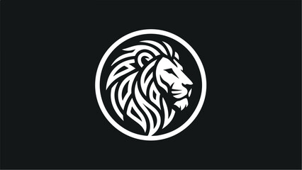 Fototapeta premium Majestic Lion Head Logo Design in White on Black Background.