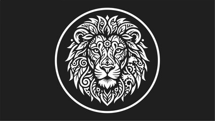 Majestic Lion Head with Ornate Details in a Circular Frame.