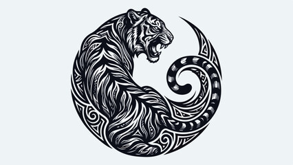 Majestic Tiger in Tribal Art Style.