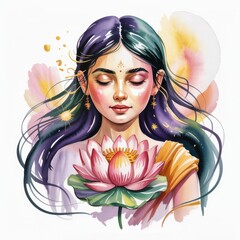 Beautiful Watercolor Illustration of a Person Holding a Lotus Flower With Vibrant Colors in a Gentle Setting