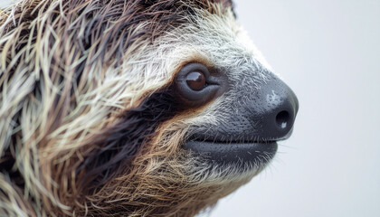 Obraz premium Side view profile of a Three-toed Sloth face isolated on white background