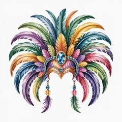 Colorful Feather Headpiece With Jewels on a Plain White Background for Costume or Celebration Purposes