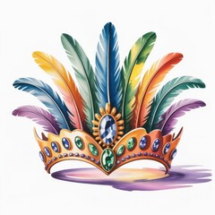 Colorful Crown Made of Feathers and Jewels Displayed on a Flat Surface in Artistic Style