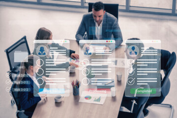Digital interface displaying project tasks under Work Items, Processing, and Completed categories with Gantt chart timeline visualization Parse