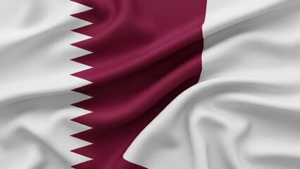 Qatar National Flag Waving Maroon and White Fabric Background