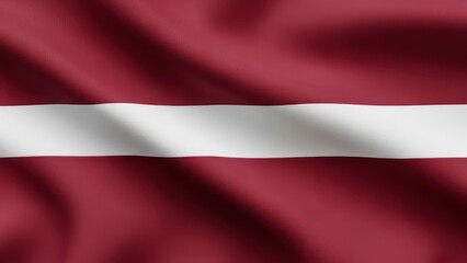 Latvia National Flag Waving Red White Fabric Background