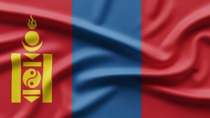 Mongolia National Flag Waving Soyombo Symbol Fabric