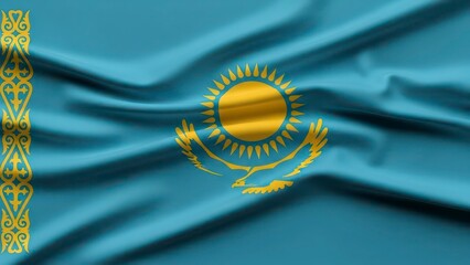 Kazakhstan National Flag Waving Sun and Eagle Fabric