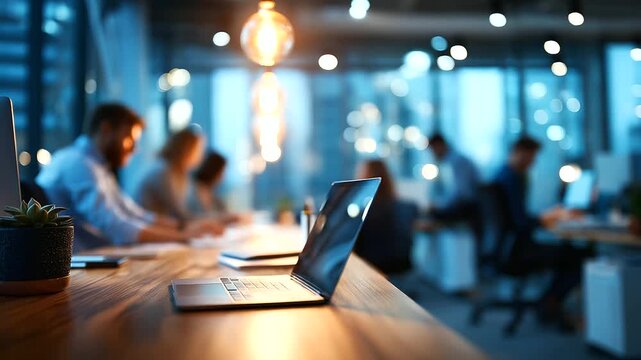 Flexible workspace with adaptable zones faceless employees defocused modern office remote option environment comfort workspace display location flexibility scene with copy