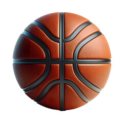 High-quality 3D rendered basketball featuring a realistic orange leather texture with clearly defined black channel lines. Isolated on a white background, this detailed illustration is ideal for sport