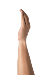 Fototapeta premium Man showing his hand on white background, closeup
