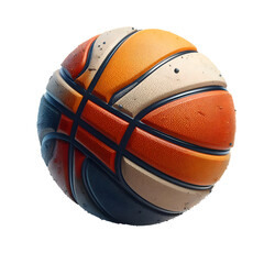 High-quality 3D rendered basketball featuring a realistic orange leather texture with clearly defined black channel lines. Isolated on a white background, this detailed illustration is ideal for sport