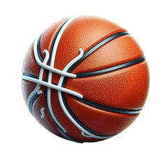 High-quality 3D rendered basketball featuring a realistic orange leather texture with clearly defined black channel lines. Isolated on a white background, this detailed illustration is ideal for sport