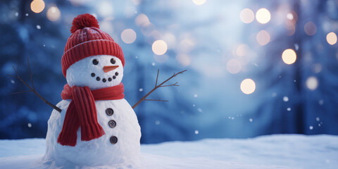 Magical winter scene featuring an adorable snowman ready for festive holiday greeting cards or seasonal marketing campaigns