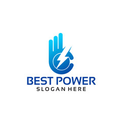 Fototapeta premium Best Power Logo with Hand and Lightning Bolt Symbol.