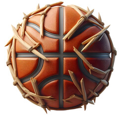 High-quality 3D rendered basketball featuring a realistic orange leather texture with clearly defined black channel lines. Isolated on a white background, this detailed illustration is ideal for sport