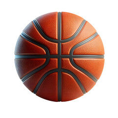 High-quality 3D rendered basketball featuring a realistic orange leather texture with clearly defined black channel lines. Isolated on a white background, this detailed illustration is ideal for sport