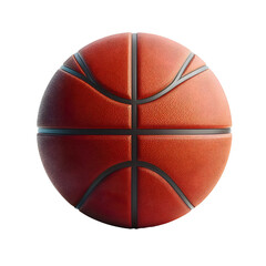 High-quality 3D rendered basketball featuring a realistic orange leather texture with clearly defined black channel lines. Isolated on a white background, this detailed illustration is ideal for sport