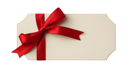 Elegant gift tag with vibrant red satin ribbon, perfect for holiday greetings or personalized message cards for occasions