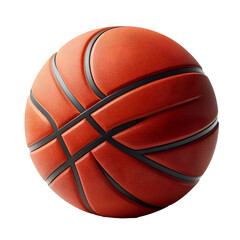 High-quality 3D rendered basketball featuring a realistic orange leather texture with clearly defined black channel lines. Isolated on a white background, this detailed illustration is ideal for sport