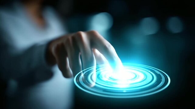 Person interacting with futuristic interface selection anonymous hand gesture soft digital display workplace model choice option selection visualization technology decision