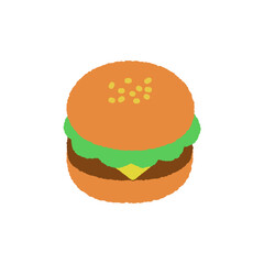 野菜とチーズと肉を挟んだシンプルなハンバーガー