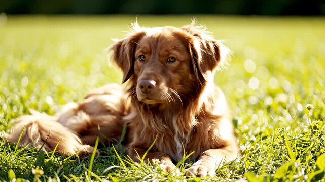 Nova Scotia Duck Tolling Retriever Resting on Grass