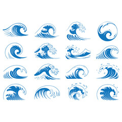 Set of Blue Stylized Ocean Wave Illustrations water