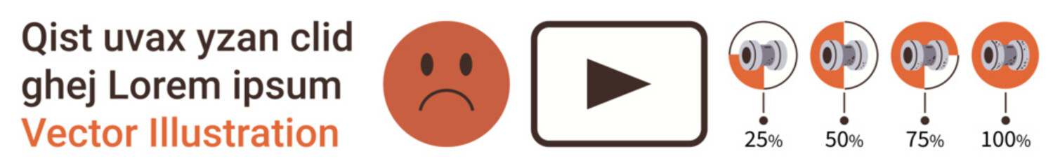 Sound settings, volume control, audio levels, multimedia, user interface, playback options. Sad face icon next to play button and speaker volume levels. Sound settings and volume control concept