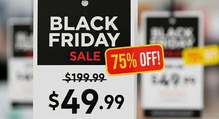 Fototapeta premium Black friday sale sign with price reduction and discount percentage