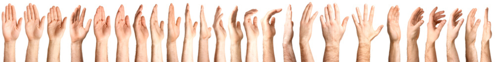 Obraz premium Collection of male hands isolated on white