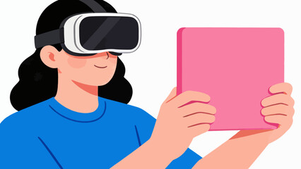 Person using VR headset and holding pink device