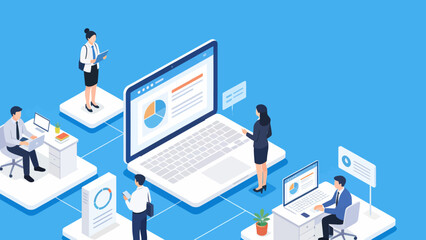 Naklejka premium Office workers collaborating with technology