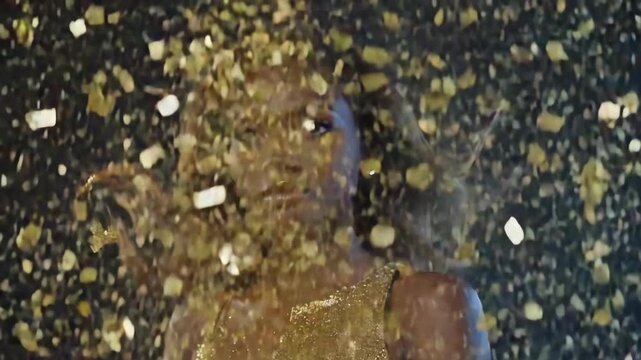 Young woman with stunning appearance posing against glamorous backdrop.