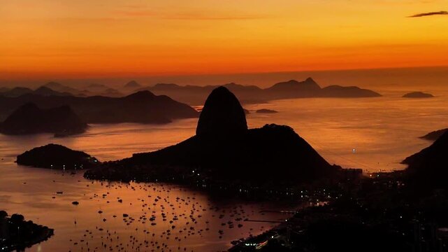Aerial Sunrise View of Sugarloaf Mountain and Guanabara Bay, Rio de Janeiro