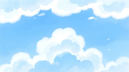 Soft layered pastel sky with billowing white clouds and gentle blue gradients