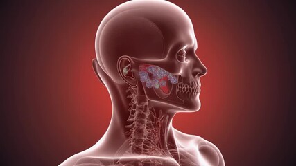 Medical illustration of a human head with a glowing brain visualization - Powered by Adobe