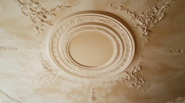 A ceiling with a white oval in the middle