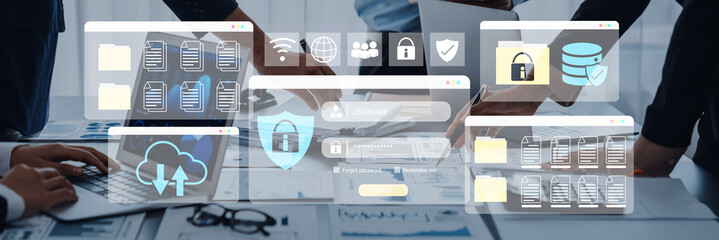 Secure login and file management interface with folder, password, and encryption icons for cybersecurity visualization Parse